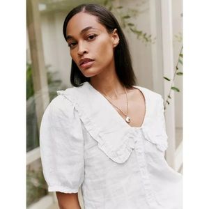 Anthropologie White Linen Blouse